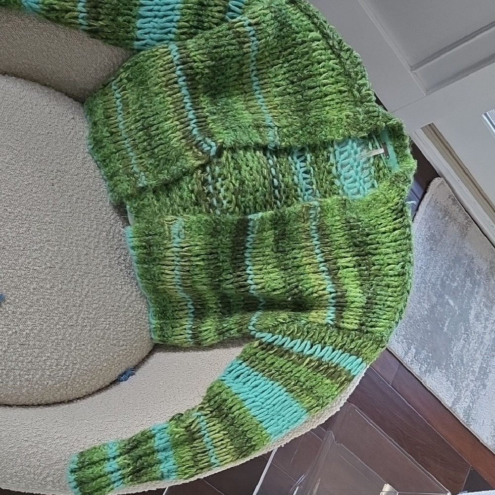 Green and Blue Striped Knit Sweater